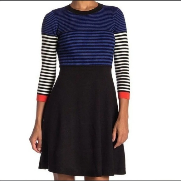 Eliza J Knit Fit and Flare Striped Ribbed Stretch Sweater Dress - Picture 1 of 6